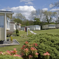 Row of spacious holiday home caravans